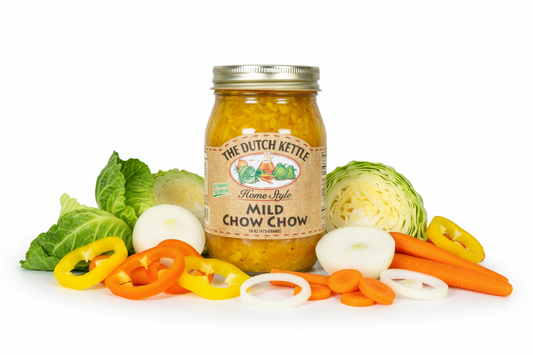 Jar of The Dutch Kettle Mild Chow Chow on a white background